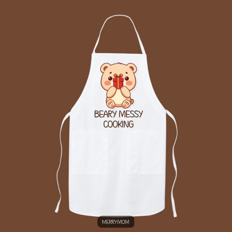 Funny Bear with Present Apron: Cute Kitchen Fun & Gift for Bakers