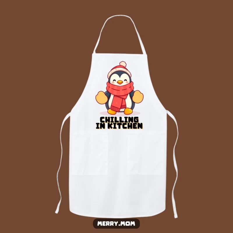 Funny Penguin Apron: Festive Scarf, Mittens, Kitchen Funny Gift!