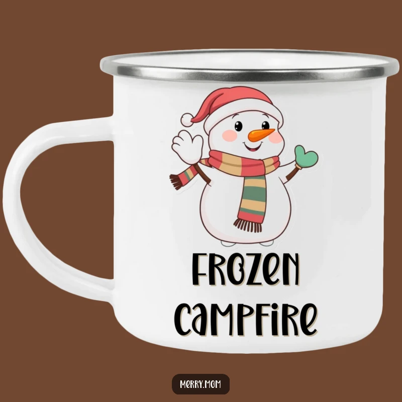 Camping Mug: Funny Snowman Waving - Festive Sips Outdoors!