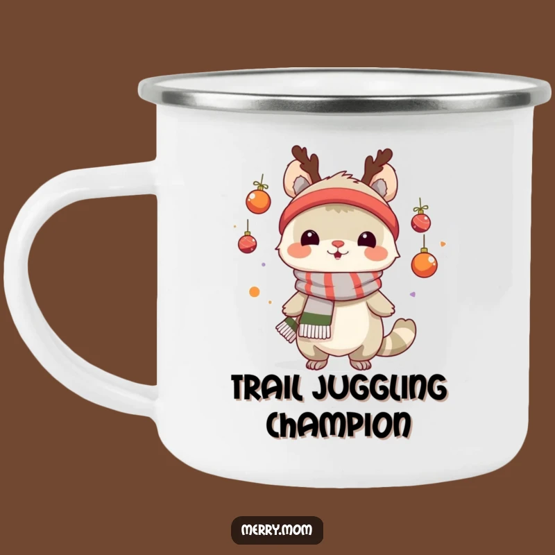 Funny Juggling Creature Camping Mug: Festive Scarf Outdoor Fun and Holiday Gift