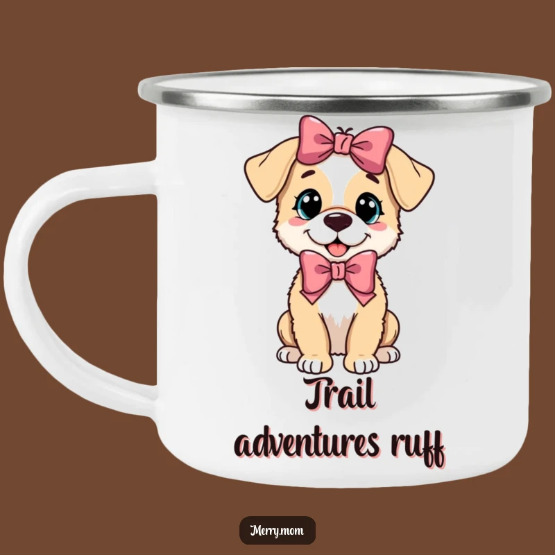 Funny Puppy Bow Camping Mug: Adventure Ready Cute Canine Gift