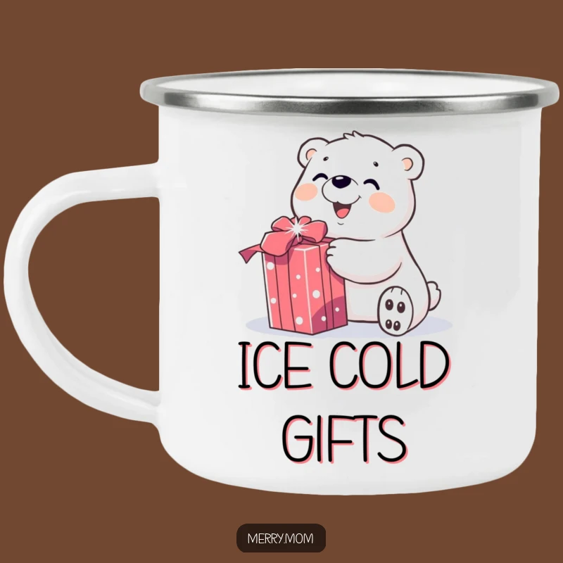 Camping Mug: Funny Polar Bear Unwrapping Gift - Festive Sips Outdoors!