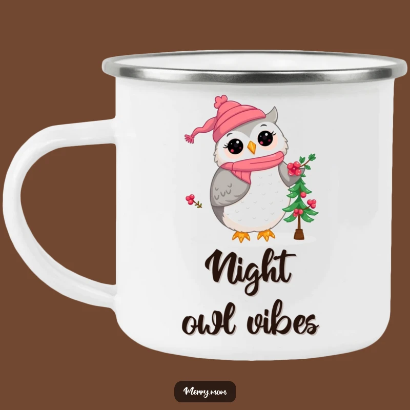 Kawaii Owl Mom Christmas Camping Mug - Festive Outdoor Cheer