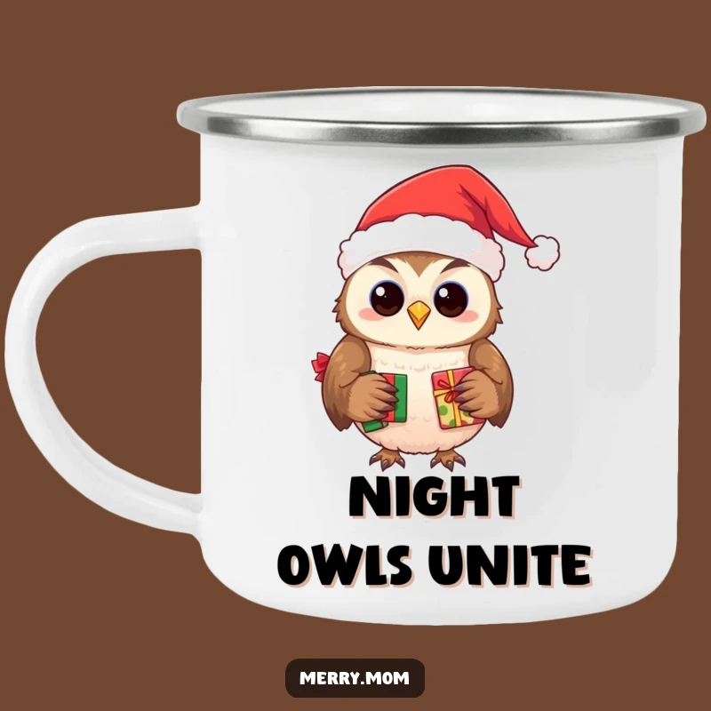 Funny Owl Santa Camping Mug - Durable & Wise Outdoor Gift