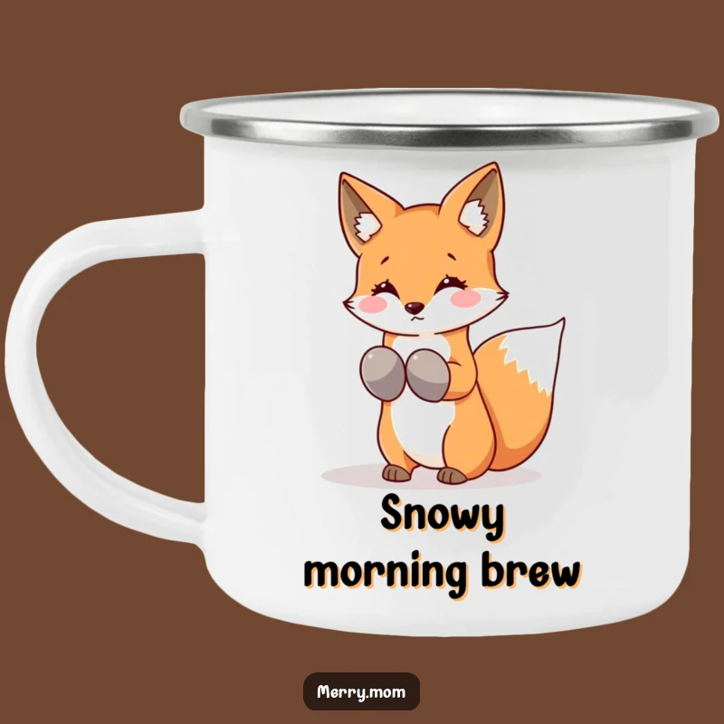 Funny Kawaii Fox Camping Mug: Mittens Snowflakes Adventure, Rustic Winter Gift