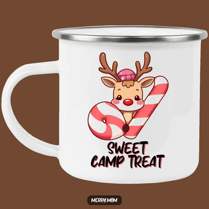 Funny Reindeer Candy Cane Camping Mug: Cute Christmas Character, Outdoor Gift