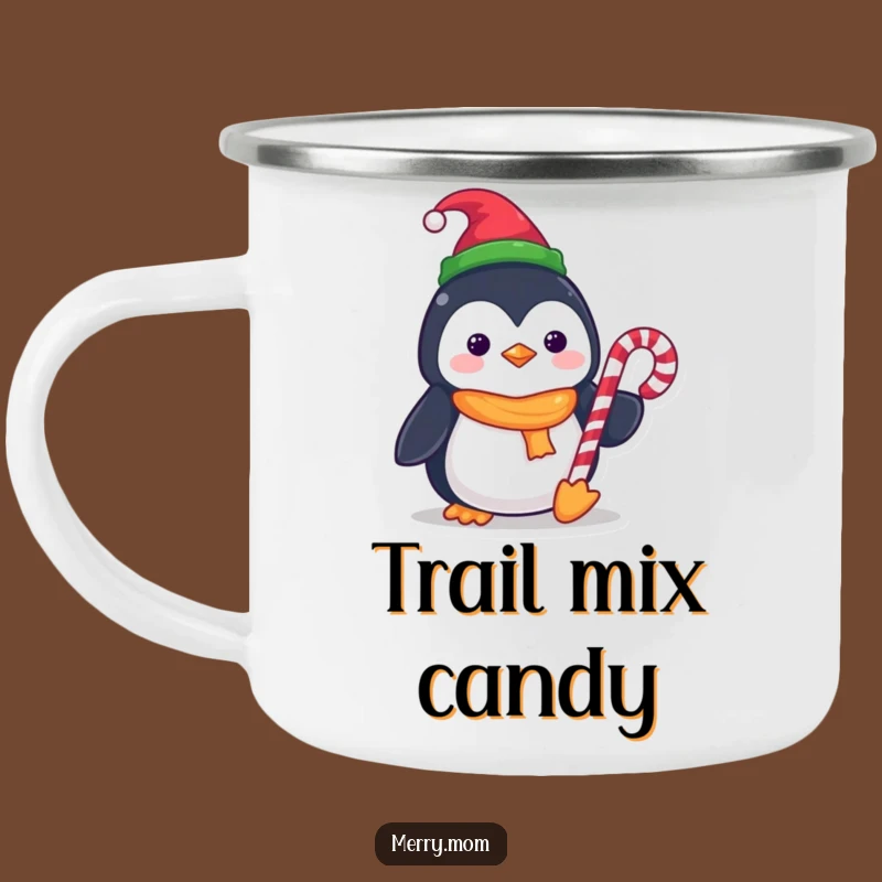 Funny Kawaii Penguin Camping Mug: Elf Hat Candy Cane Adventure, Rustic Holiday Gift