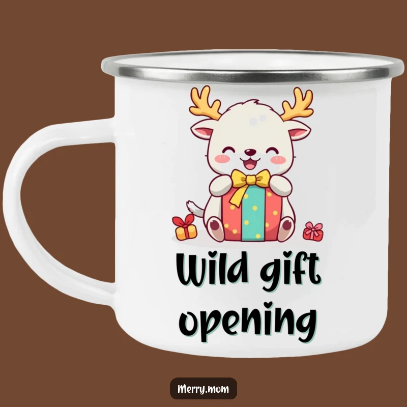 Funny Festive Creature Camp Mug: Gift Unwrapping Design, Great Outdoor Funny Gift