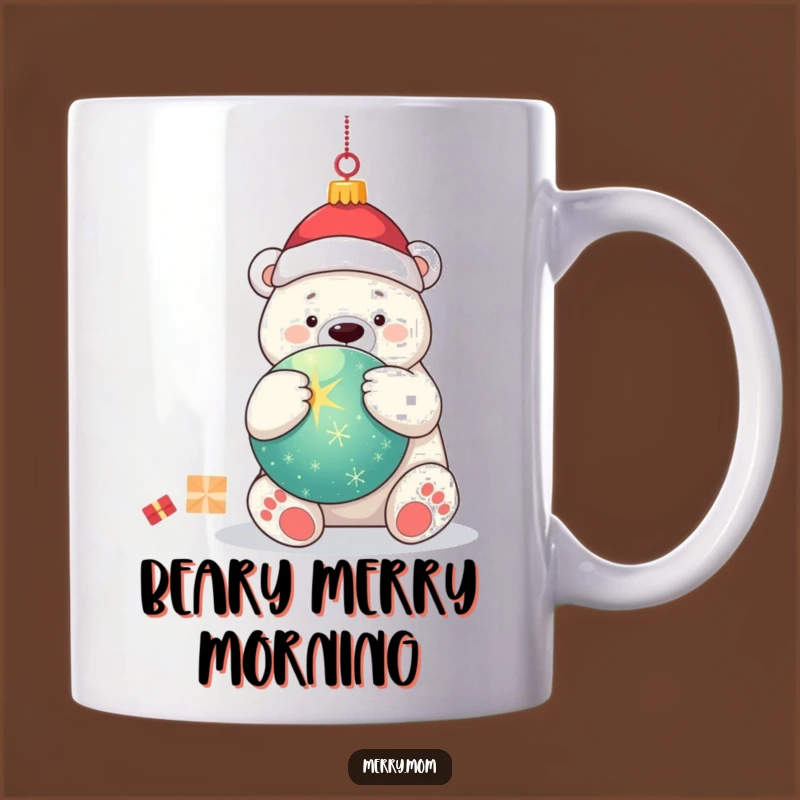 Funny Kawaii Polar Bear Hugging Ornament Mug: Cute Christmas Gift Idea