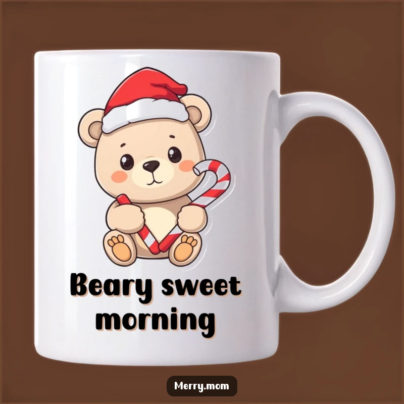 Funny Bear Santa Mug - Sweet Candy Cane Holder Holiday Gift