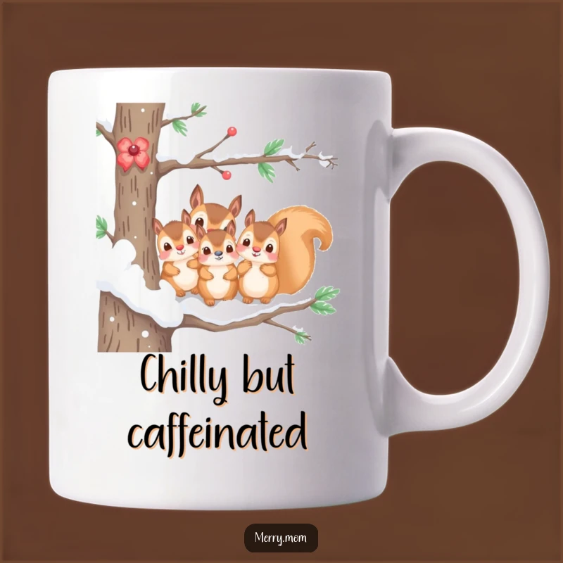 Funny Kawaii Squirrel Family Mug - Winter Snow Branch Gift for Cozy Mornings