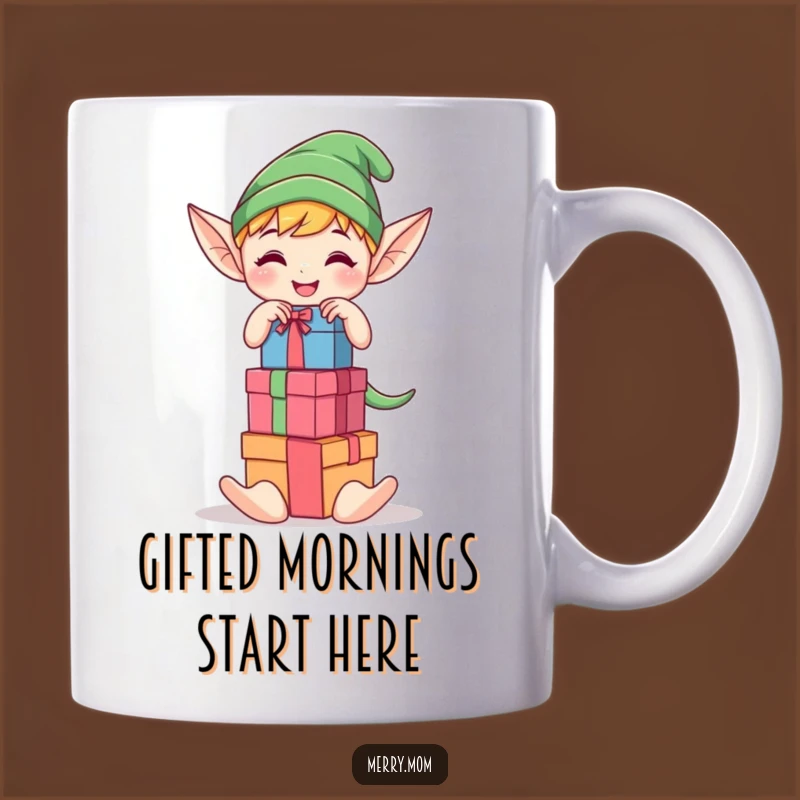 Funny Elf Stacking Gifts Mug - Adorable Kawaii Character, Perfect Holiday Present