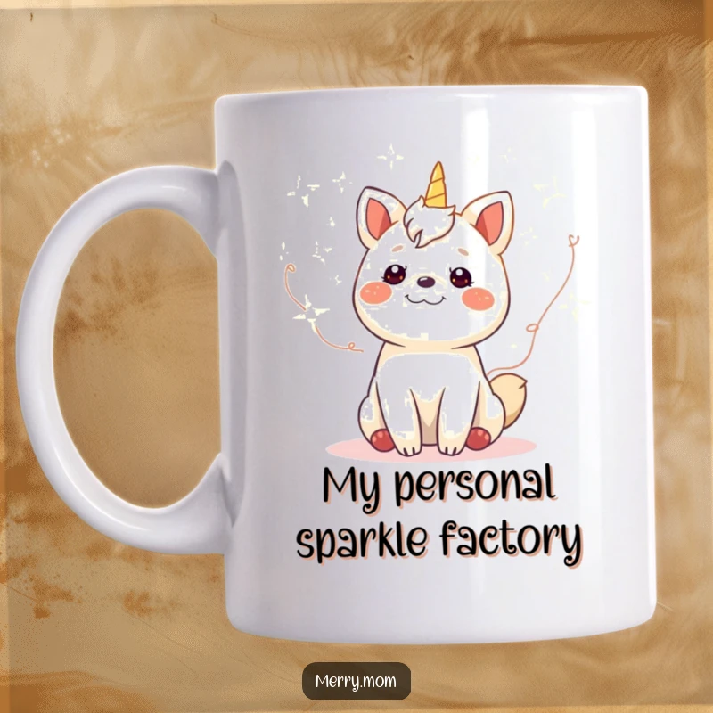 Funny gleeful animal surrounded by twinkling fairy lights on a ceramic mug, radiating pure joy and holiday spirit.