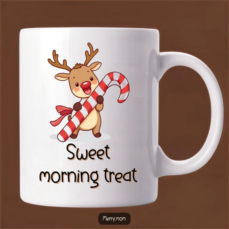 Funny Kawaii Reindeer Mug: Candy Cane Excitement, Perfect Funny Gift