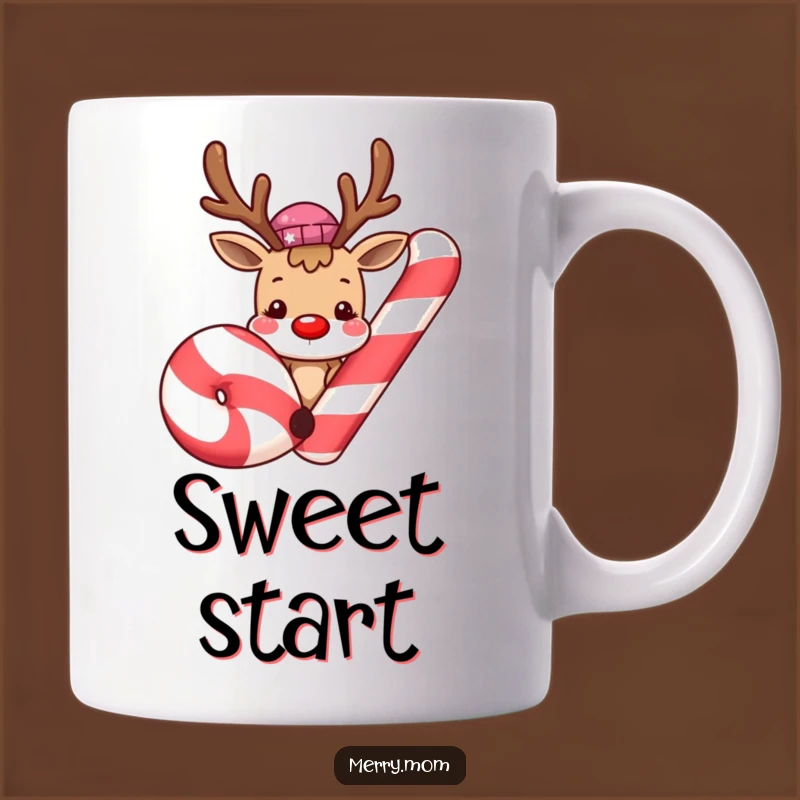 Funny Reindeer Candy Cane Mug: Cute Christmas Character, Holiday Gift