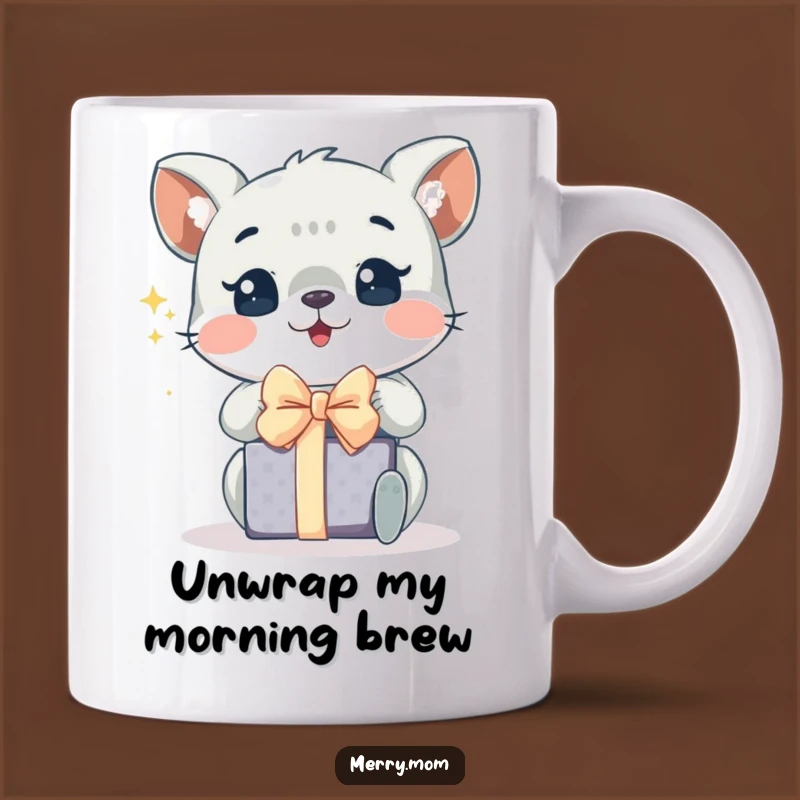 Funny Excited Animal Mug: Sparkling Eyes Gift Unwrapping Fun, Perfect Holiday Present