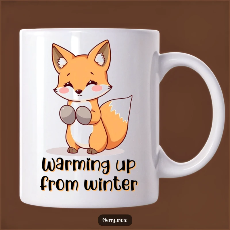 Funny Kawaii Fox Mug: Mittens Snowflakes, Cozy Winter Wonderland Gift