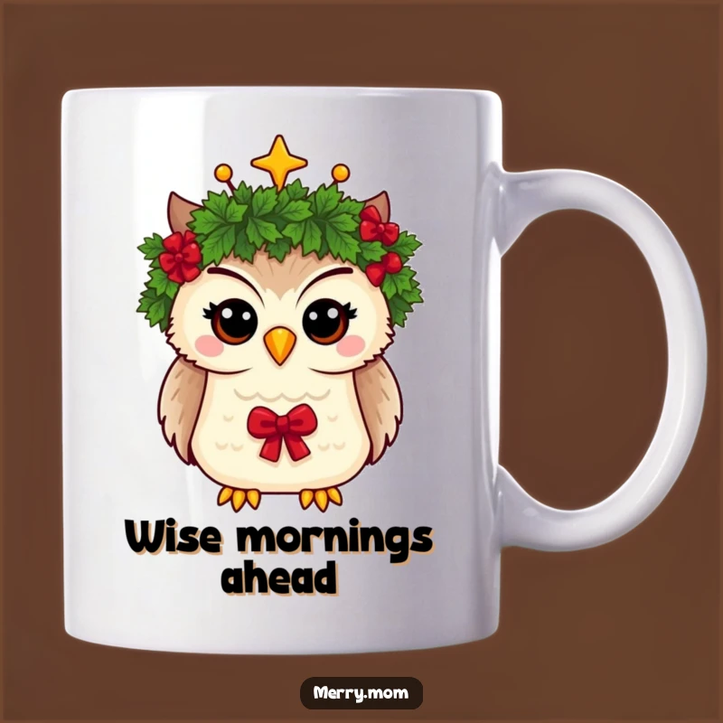 Funny Owl Wreath Crown Mug: Whimsical Holiday Gift for Bird Lovers
