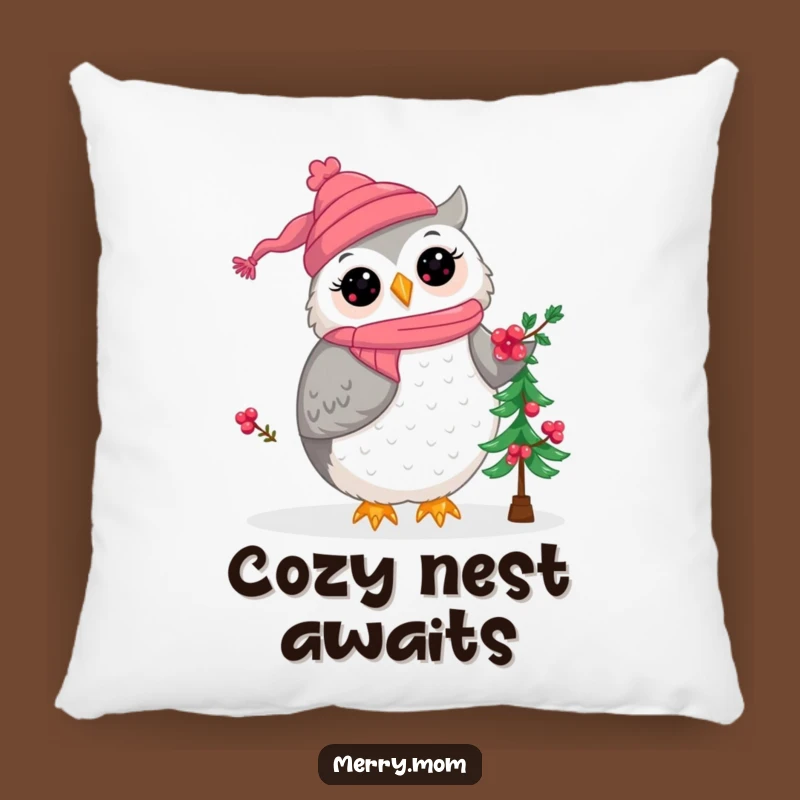 Kawaii Owl Mom Christmas Pillow - Cozy & Cute Holiday Accent