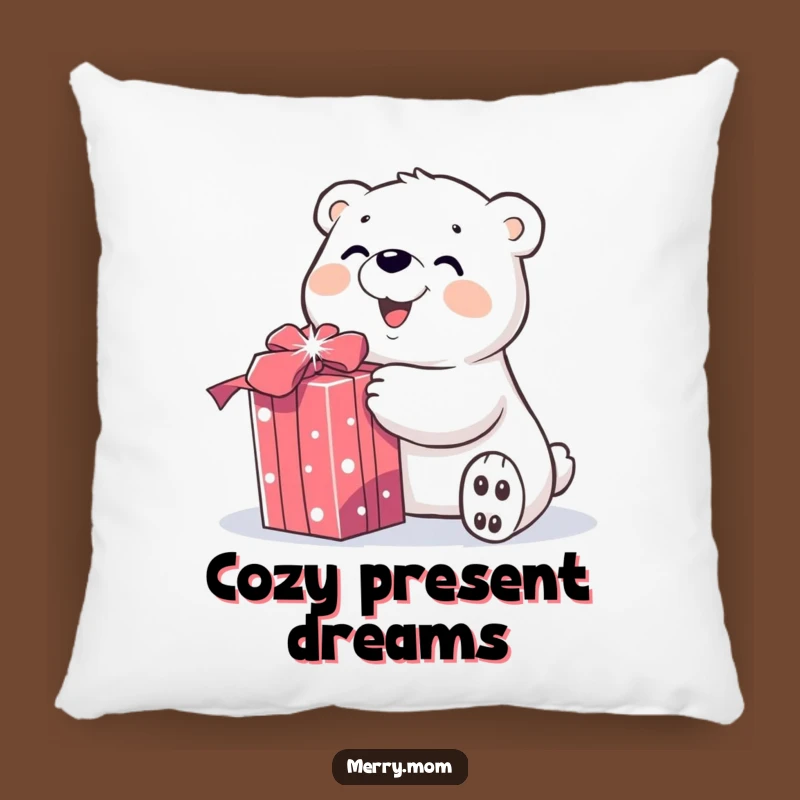 Pillow: Funny Polar Bear Unwrapping Gift - Cozy Holiday Comfort!
