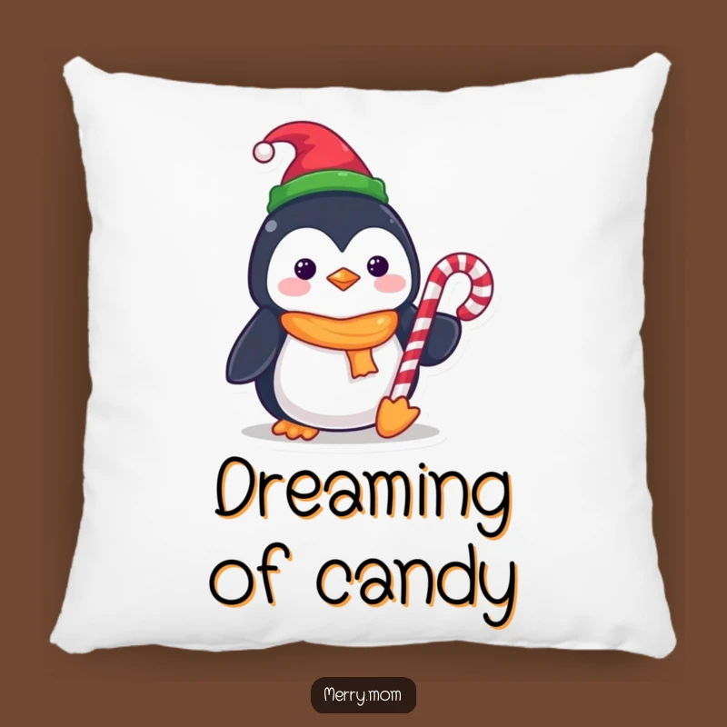Funny Kawaii Penguin Pillow: Elf Hat Candy Cane Cozy, Cute Decorative Pillow