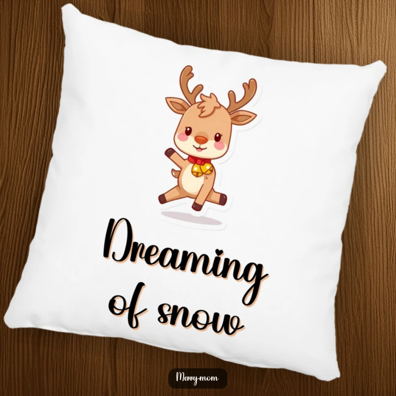 Funny pillow designed with a playful reindeer character, rosy cheeks, and festive bells, offering plush comfort and holiday cheer.