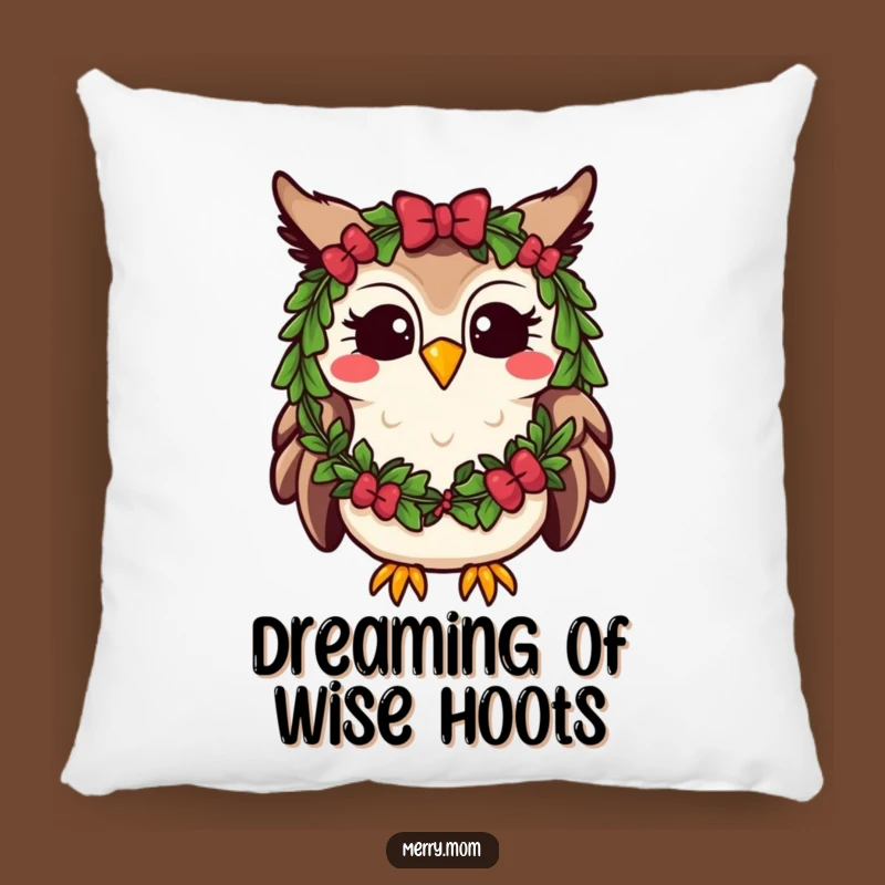 Funny Kawaii Owl Pillow: Festive Wreath Cozy, Cute Holiday Decoration