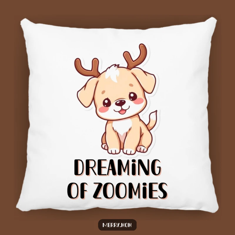 Funny Kawaii Puppy Antlers Pillow - Cozy & Humorous Decorative Accent