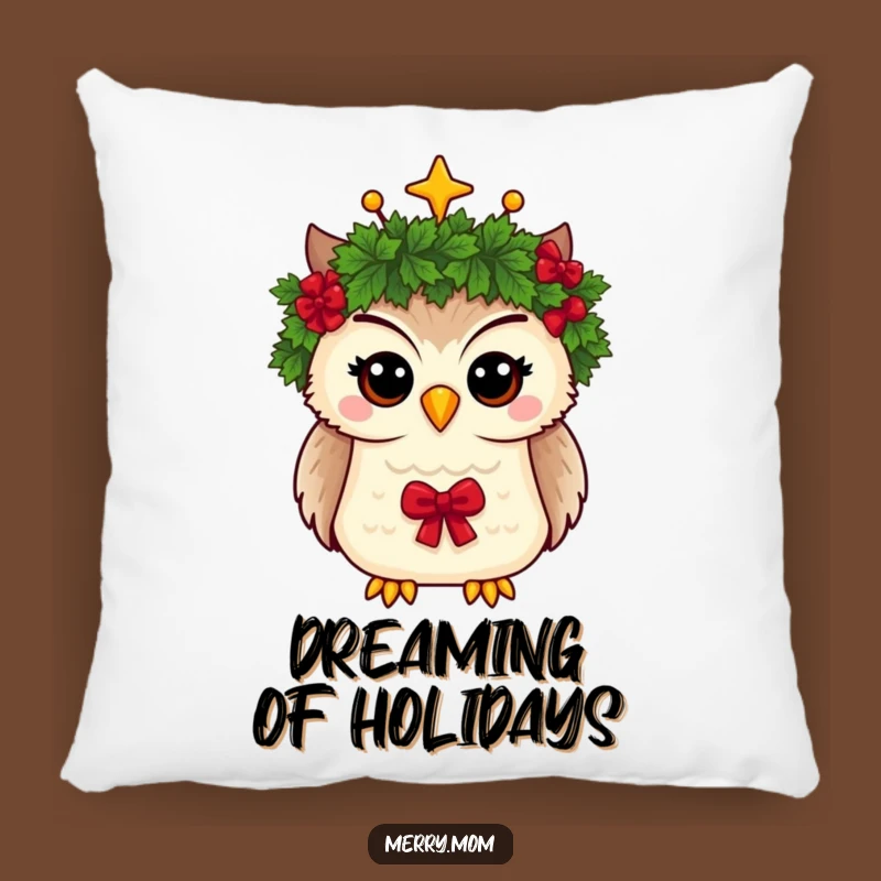 Funny Owl Wreath Crown Pillow: Cozy Comfort with Festive Whimsy