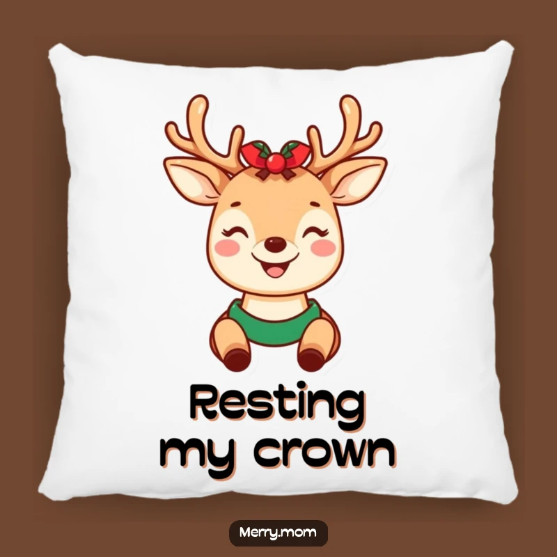Funny Pillow: Kawaii Deer Mom Holiday Antlers - Cozy & Cute Gift