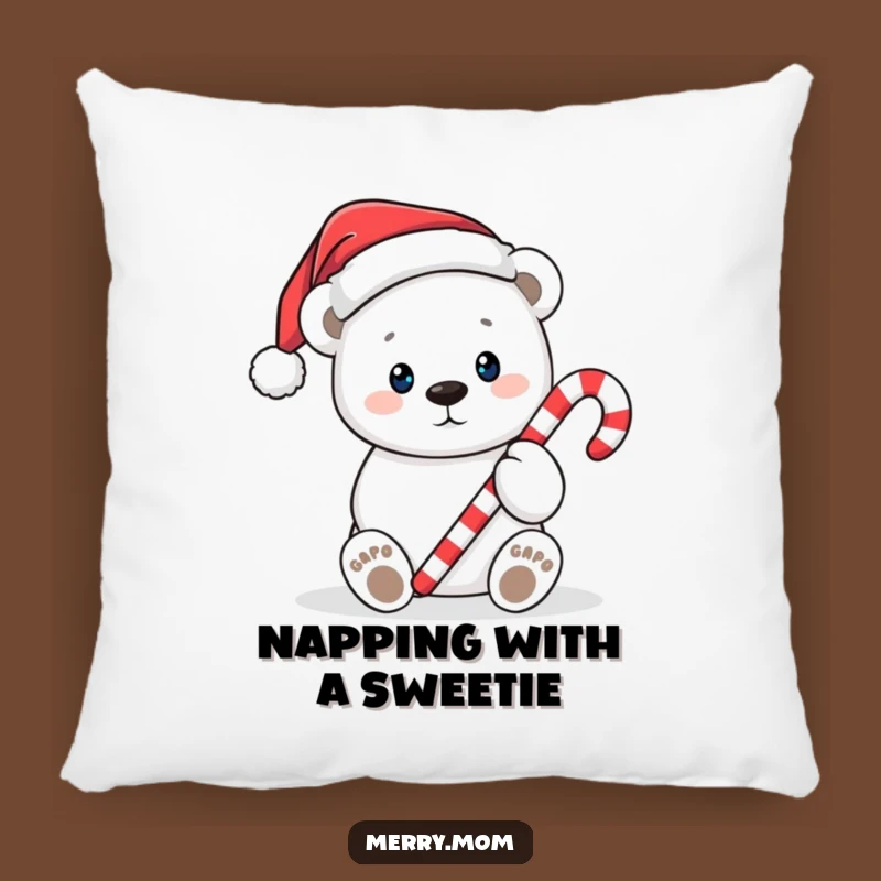 Cute Funny Polar Bear Candy Cane Pillow: Cozy Christmas Character Cushion, Sweet Funny Gift