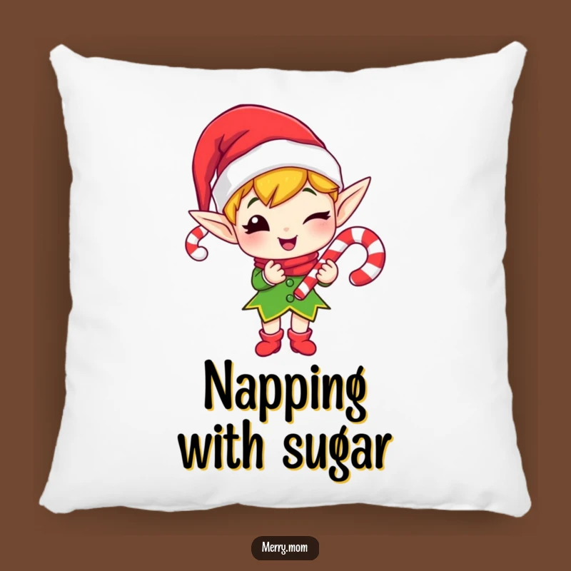 Funny Elf Candy Cane Accent Pillow - Cozy & Hilarious Home Decor