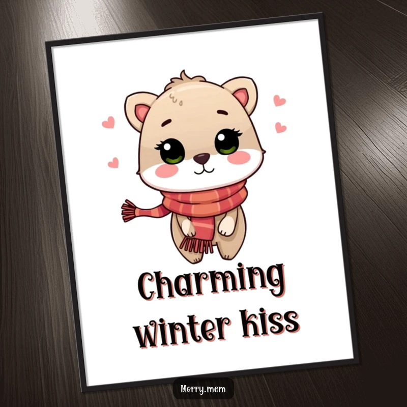 Festive Animal Kiss Digital Art Print, showing an animal in a holiday scarf blowing a kiss with warmth and festive affection.