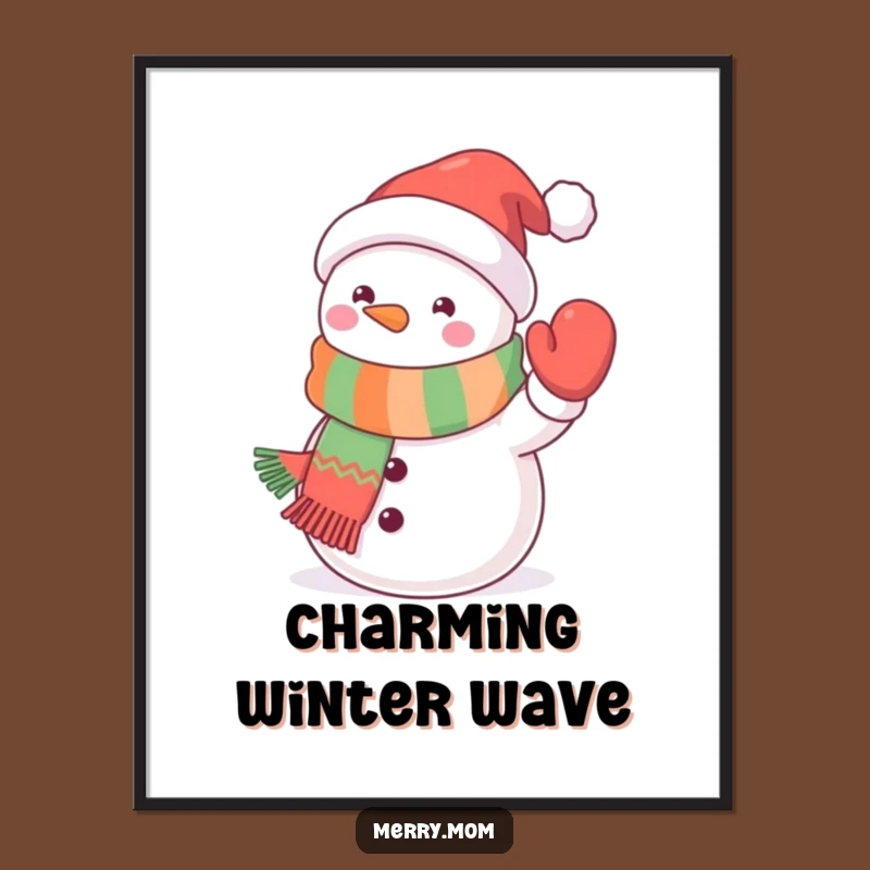 Funny Kawaii Snowman Digital Art: Festive Scarf Print, Awesome Funny Gift
