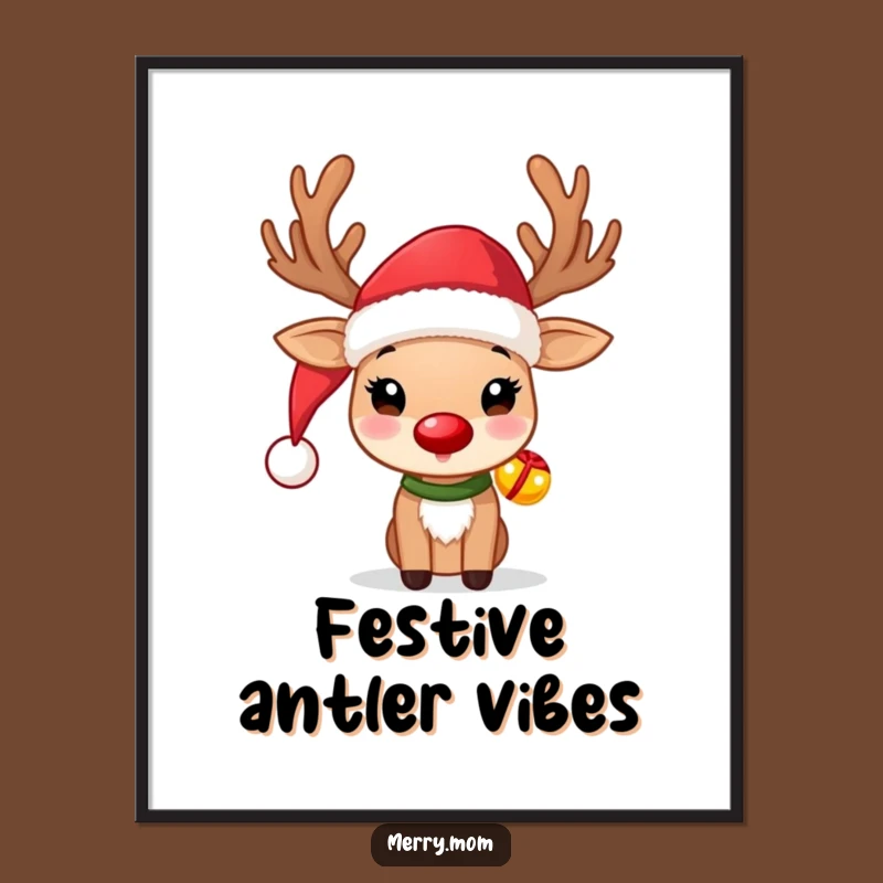 Funny Reindeer Digital Art: Cute Santa Hat, Jingle Bells, Instant Funny Gift!