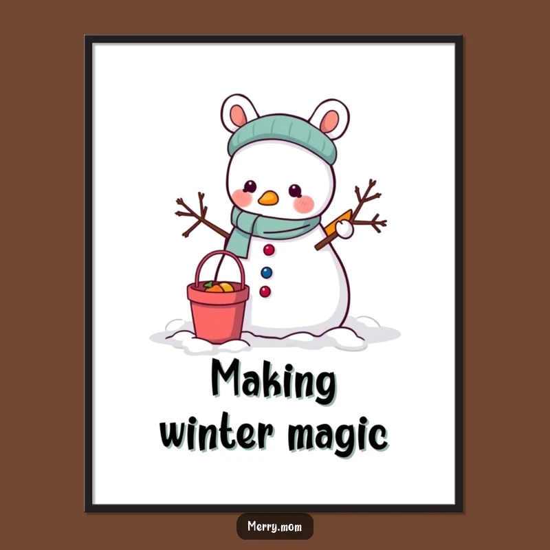 Funny Animal Snowman Digital Art: Winter Creation Printable, Adorable Funny Gift