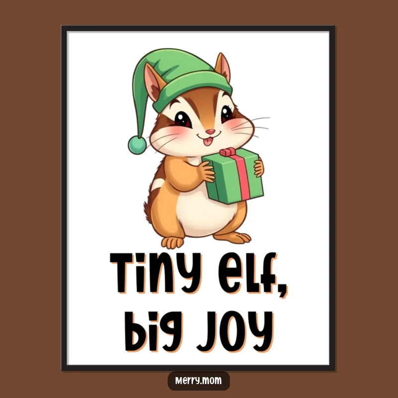 Funny Chipmunk Elf Digital Art - Instant Playful Holiday Decor