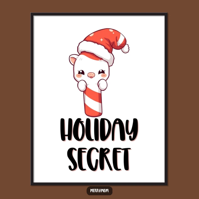 Funny Christmas Creature Art Print: Santa Hat & Candy Cane Digital Download, Gift