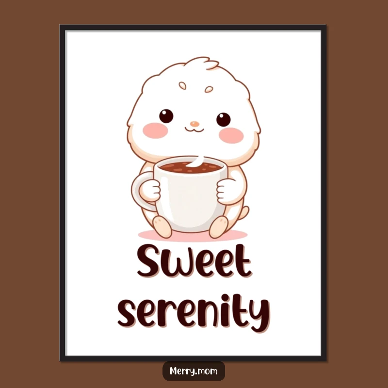 Funny Cozy Creature Art Print: Cocoa Mug Download, Warm Funny Gift Decor