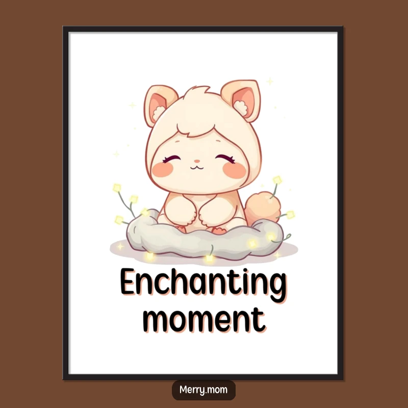 Funny Cozy Creature Art Print: Fairy Lights Download, Relaxing Funny Gift Decor