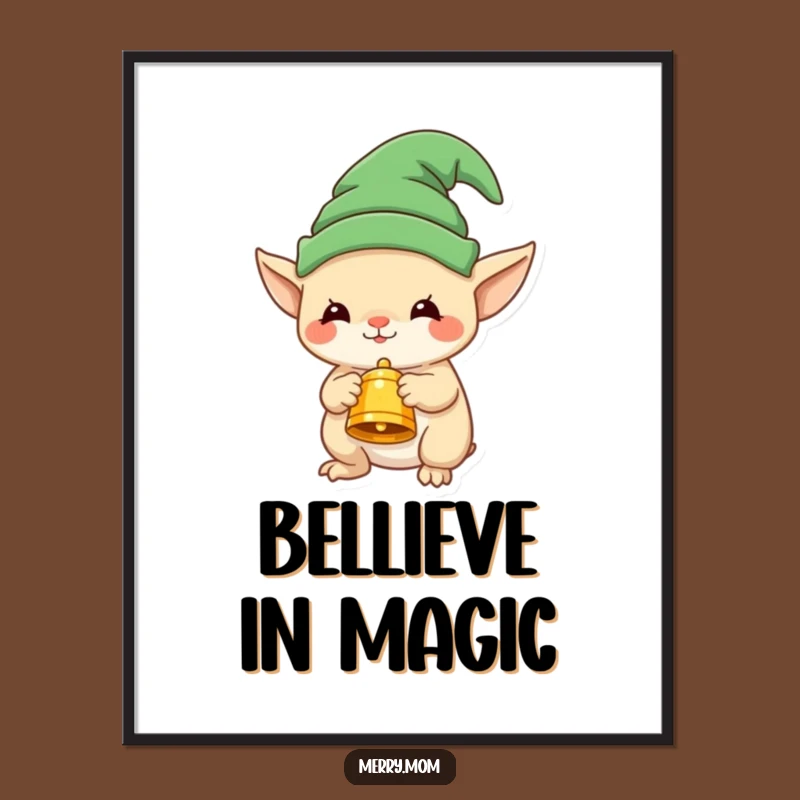 Funny Elf Creature Digital Art Print with Bell - Instant Holiday Decor