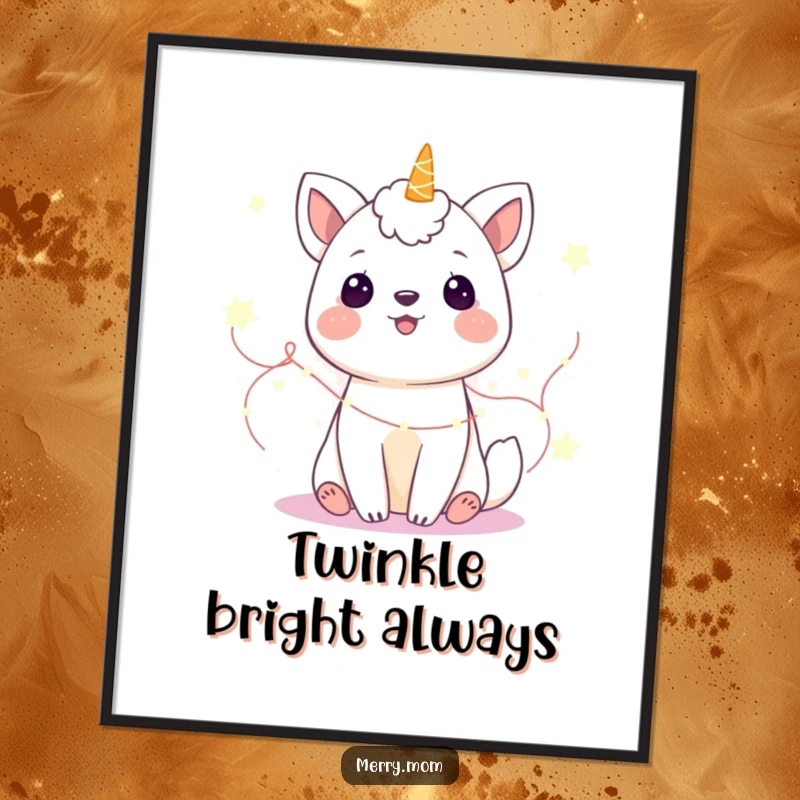 Funny Digital Art Print: A gleeful animal glowing with twinkling fairy lights, a magical and joyful printable.