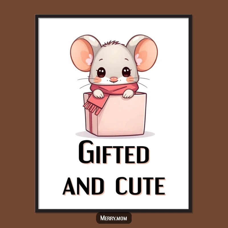 Funny Kawaii Mouse Gift Box Digital Art - Adorable & Humorous Instant Download