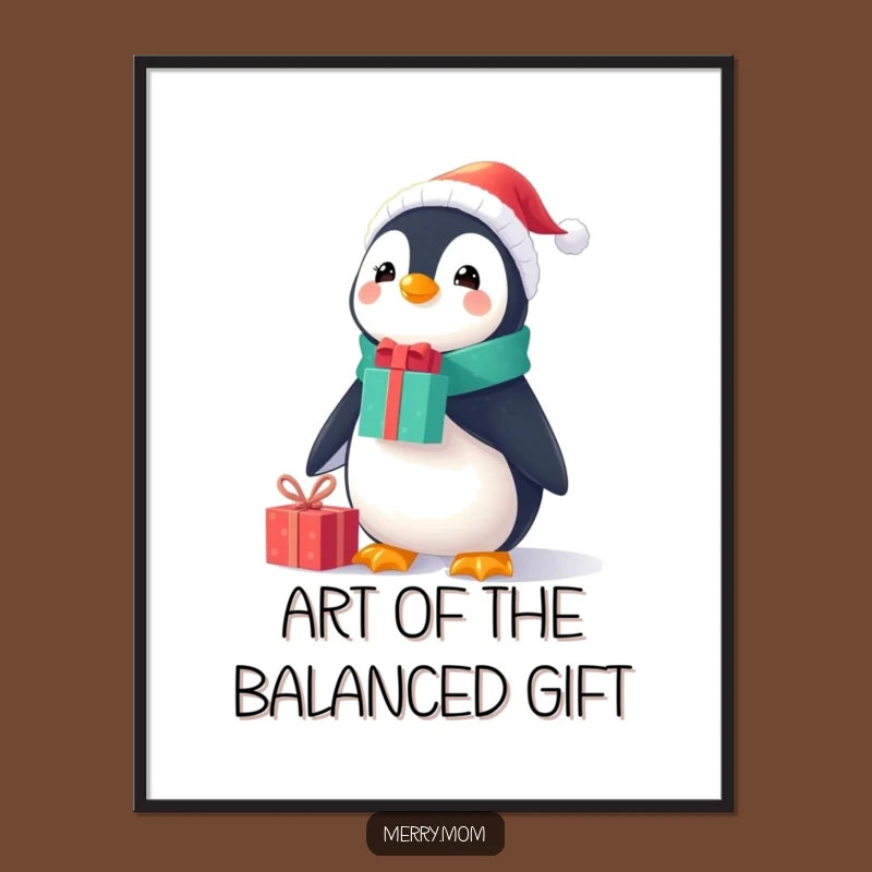 Funny Penguin Gift Balance Digital Art: Instant Christmas Download, Unique Funny Gift