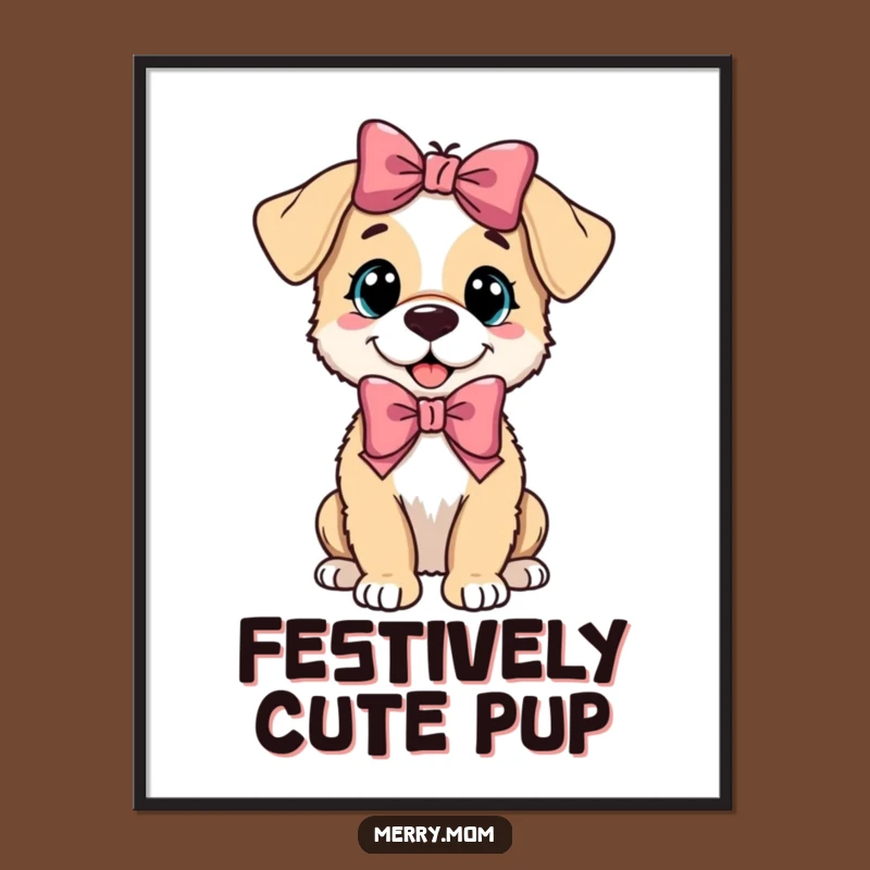 Funny Puppy Bow Digital Art: Adorable Wall Decor & Instant Pet Gift