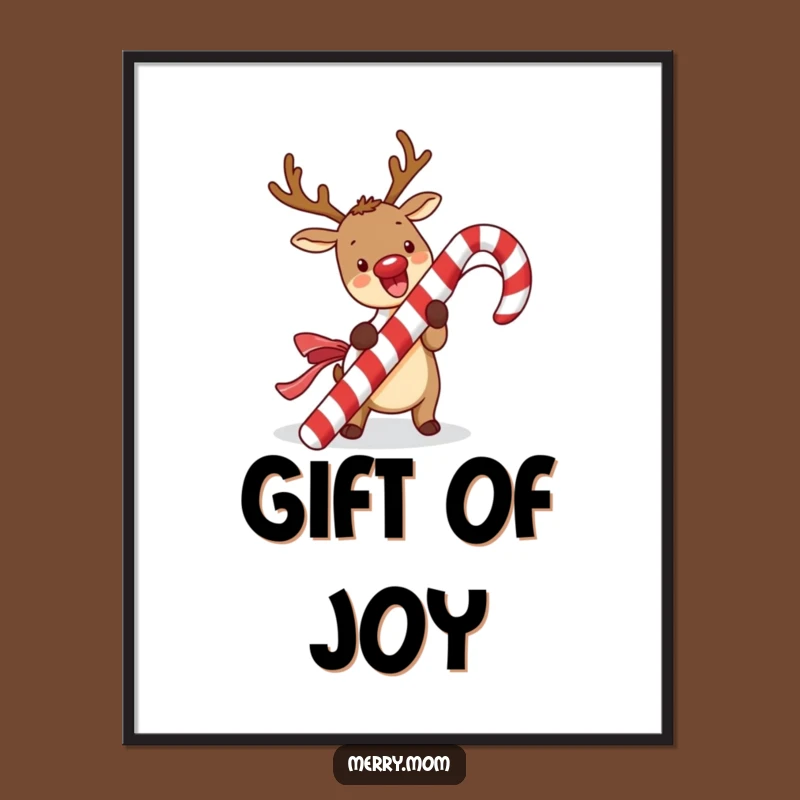 Funny Kawaii Reindeer Digital Art: Candy Cane Joy Print, Awesome Funny Gift