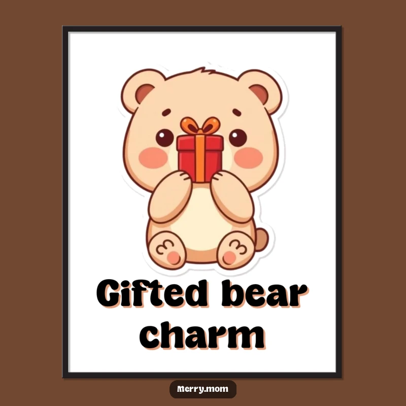 Funny Bear Present Digital Art: Adorable Wall Decor & Instant Gift