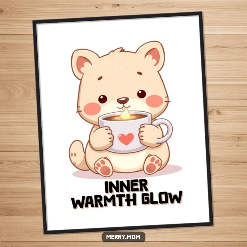 Cozy Animal Cocoa Digital Art Print, showing an animal holding steaming cocoa with a soft, warm, inviting glow.