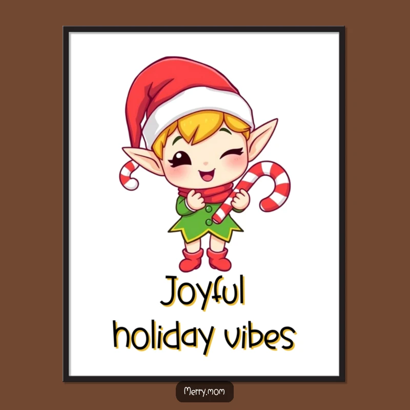 Funny Elf Winking Digital Art - Instant Festive Wall Decor