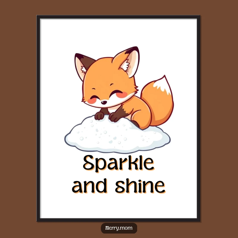 Kawaii Fox Snow Dig Digital Art - Instant Winter Wall Decor